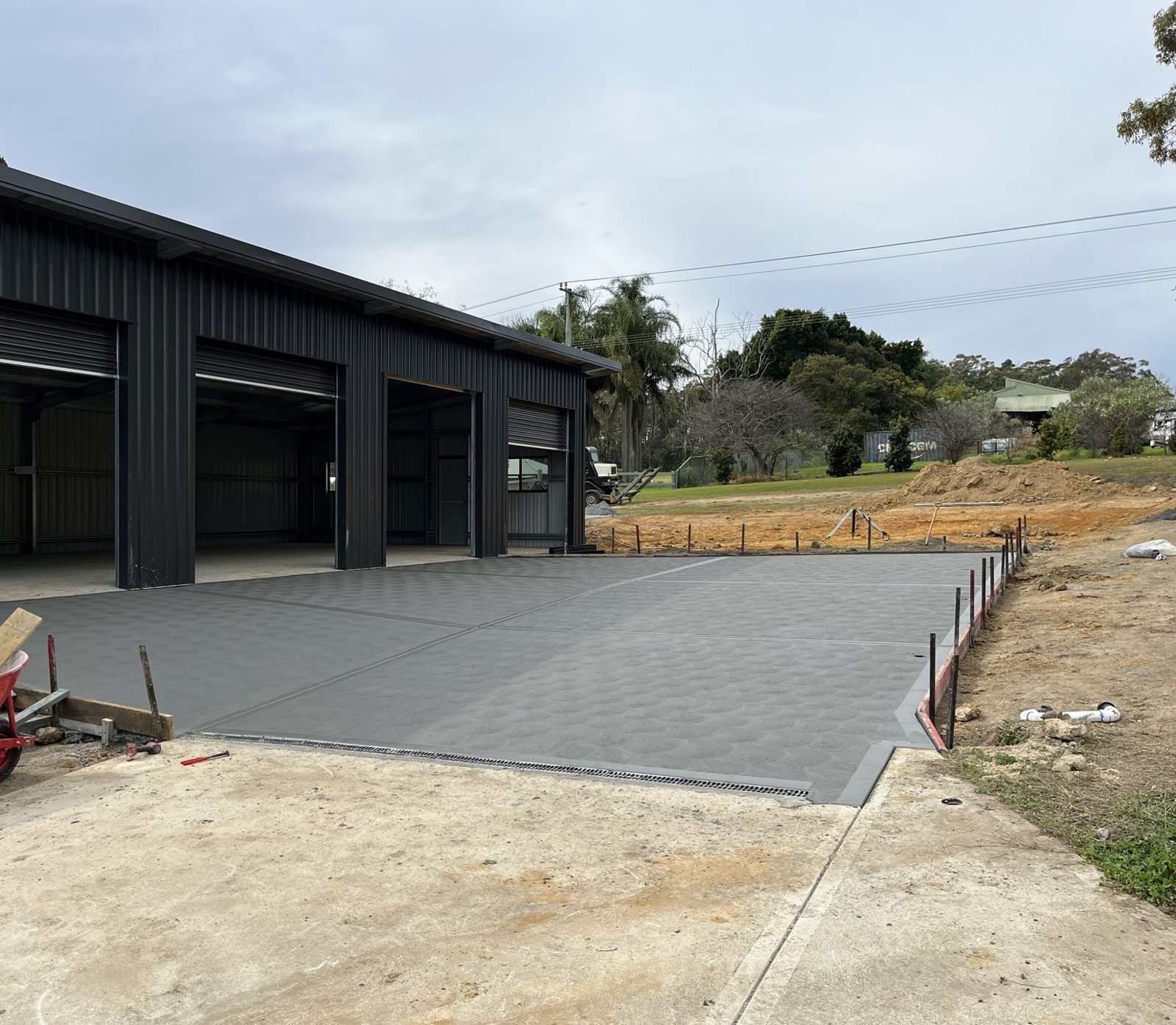 Patterned concrete shed slab by EAB Concreting, Hunter Valley