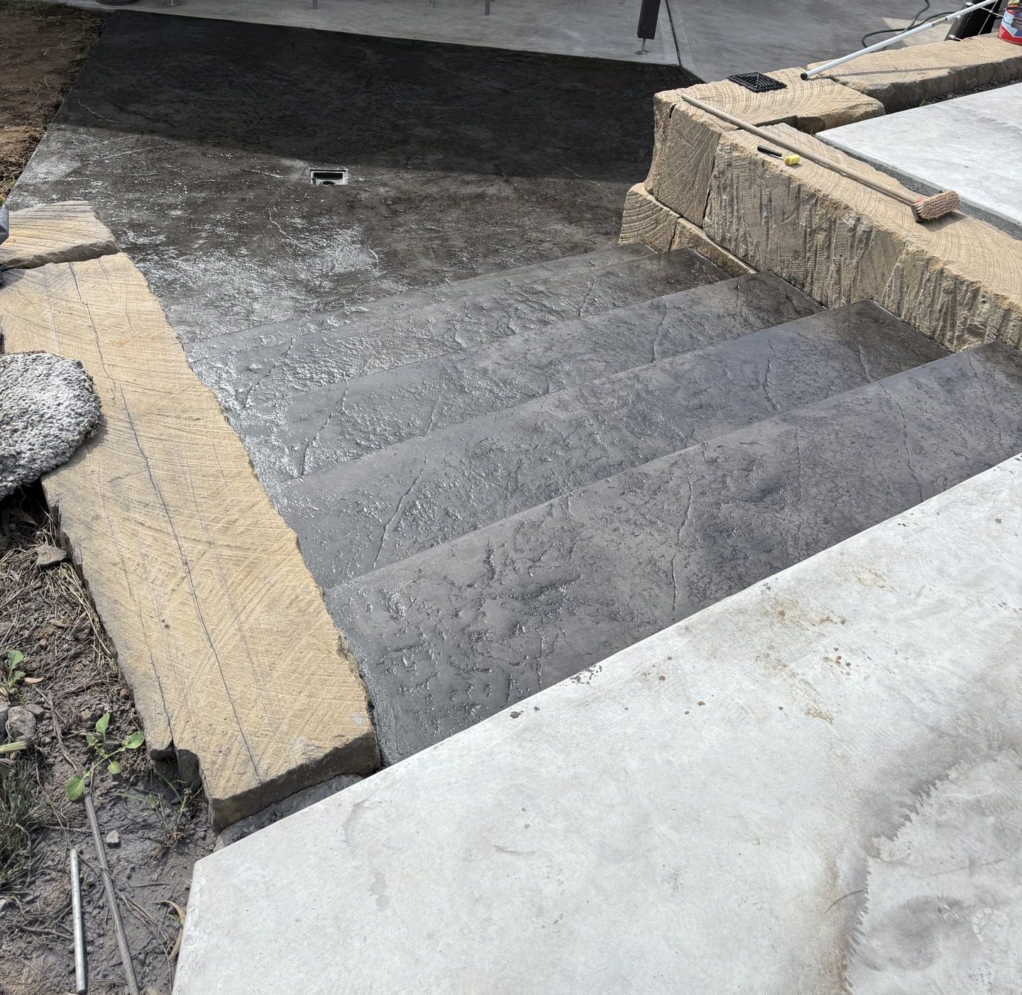 Stamped stone concrete steps and patio by EAB Concreting, Hunter Valley